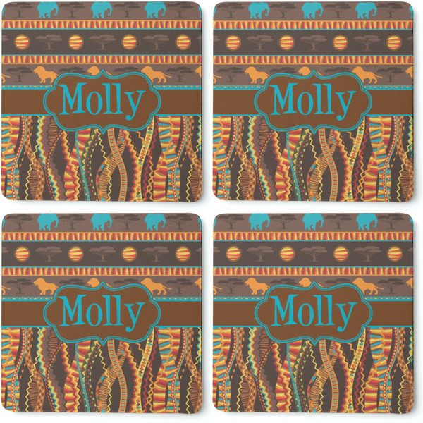 African Lions & Elephants Coaster Rubber Back - Apvl