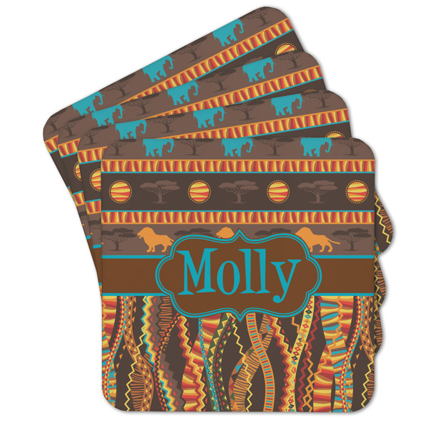 Custom African Lions & Elephants Cork Coaster - Set of 4 w/ Name or Text