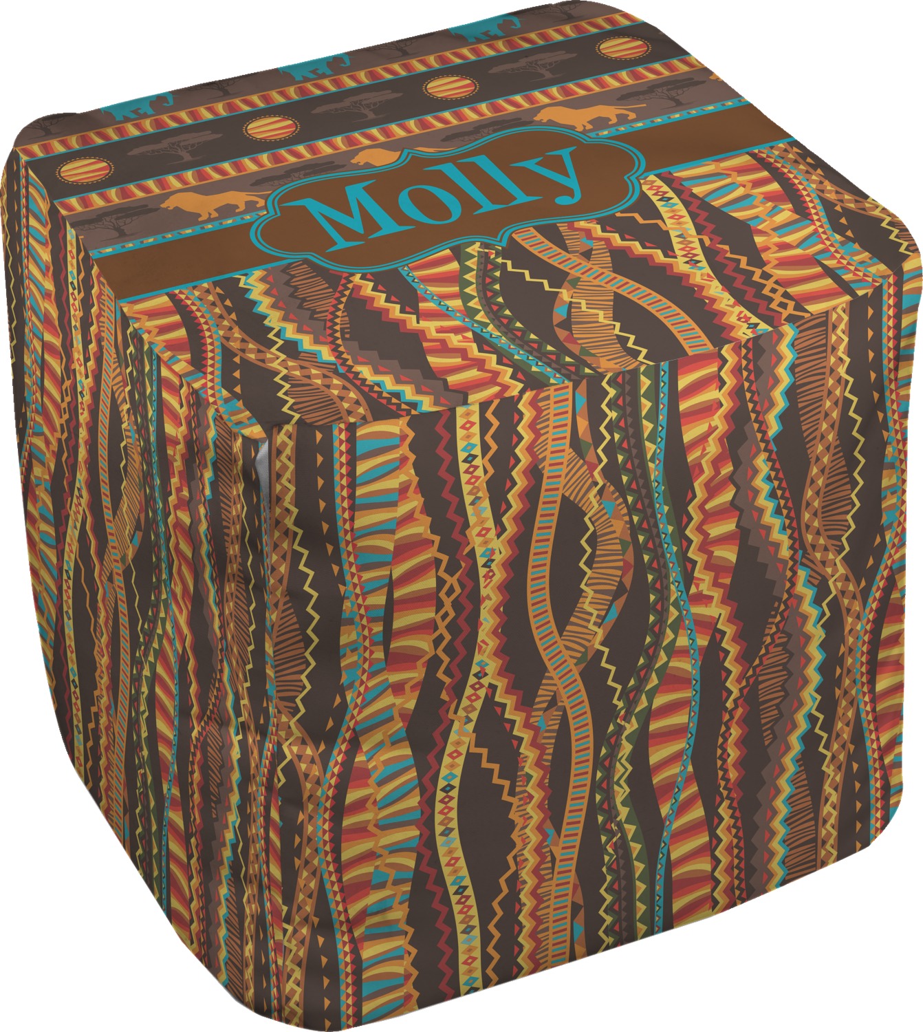 Custom African Lions & Elephants Cube Pouf Ottoman (Personalized) YouCustomizeIt