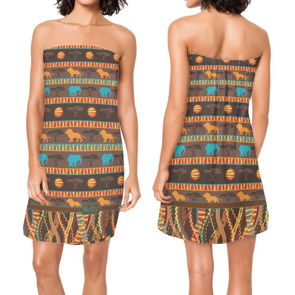 African Lions & Elephants Custom Bath Wrap - Front & Back View