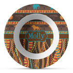 African Lions & Elephants Plastic Bowl - Microwave Safe - Composite Polymer (Personalized)