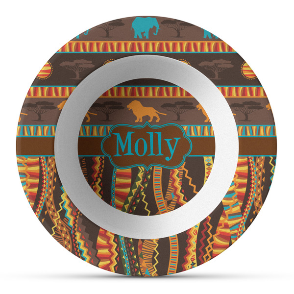 Custom African Lions & Elephants Plastic Bowl - Microwave Safe - Composite Polymer (Personalized)