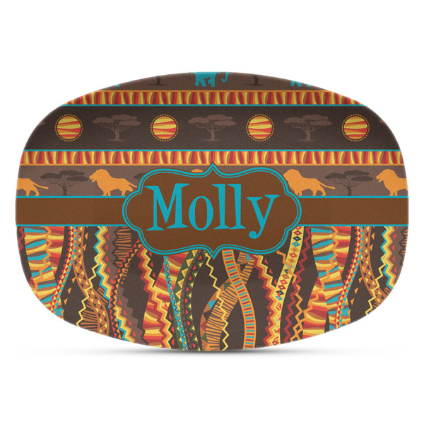 Custom African Lions & Elephants Plastic Platter - Microwave & Oven Safe Composite Polymer (Personalized)