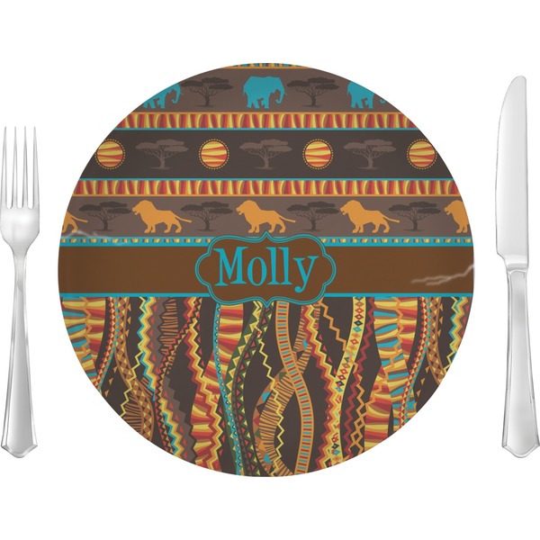 Custom African Lions & Elephants 10" Glass Lunch / Dinner Plates - Single or Set (Personalized)