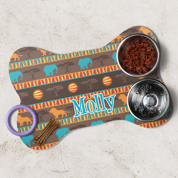 African Lions & Elephants Dog Bone Shaped Mat Lifestyle