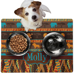 African Lions & Elephants Dog Food Mat - Medium w/ Name or Text