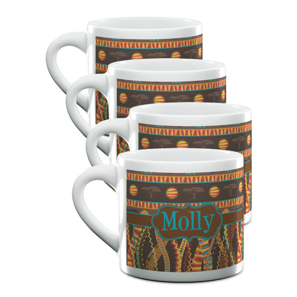 Custom African Lions & Elephants Double Shot Espresso Cups - Set of 4 (Personalized)