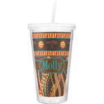 African Lions & Elephants Double Wall Tumbler with Straw (Personalized)