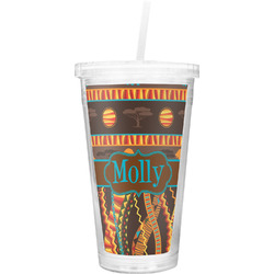 African Lions & Elephants Double Wall Tumbler with Straw (Personalized)