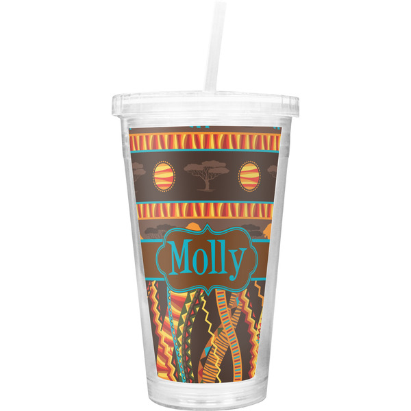 Custom African Lions & Elephants Double Wall Tumbler with Straw (Personalized)
