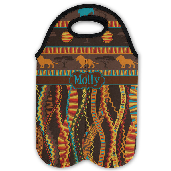 African Lions & Elephants Double Wine Tote - Flat (new)