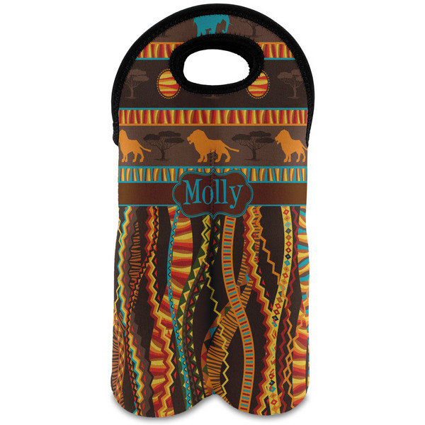 Custom African Lions & Elephants Wine Tote Bag (2 Bottles) (Personalized)