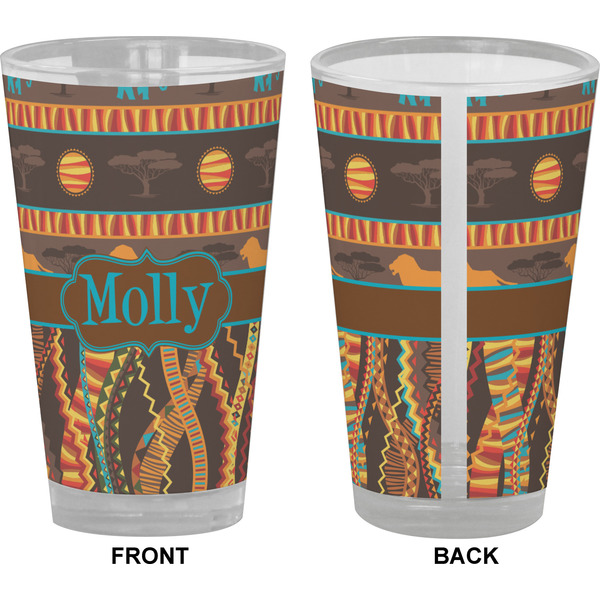 African Lions & Elephants Pint Glass - Full Color - Front & Back Views