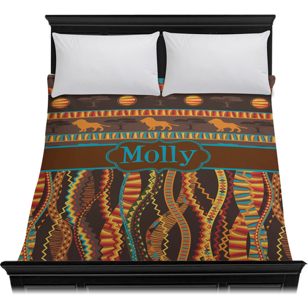 African Lions & Elephants Duvet Cover - Queen - On Bed - No Prop