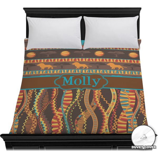 Custom African Lions & Elephants Duvet Cover - Full / Queen (Personalized)