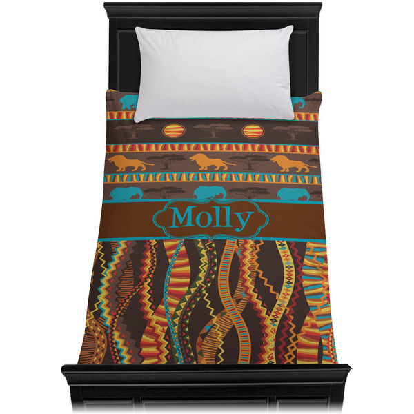 African Lions & Elephants Duvet Cover - Twin - On Bed - No Prop