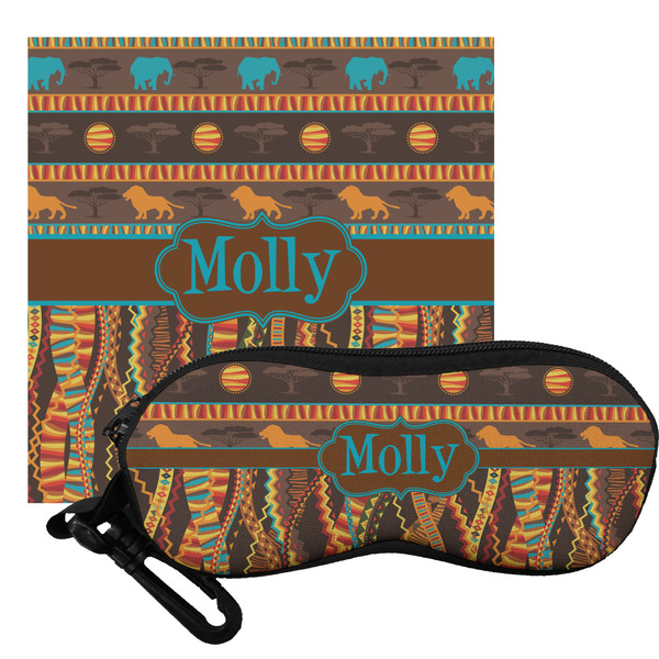 Custom African Lions & Elephants Eyeglass Case & Cloth (Personalized)