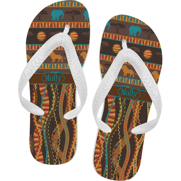 Custom African Lions & Elephants Flip Flops - Medium (Personalized)