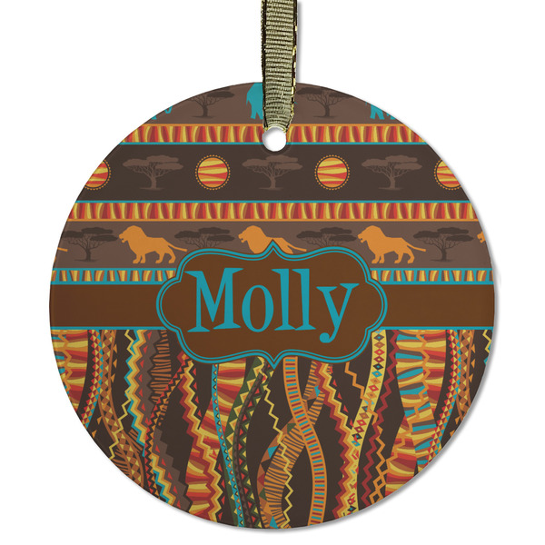 African Lions & Elephants Frosted Glass Ornament - Round