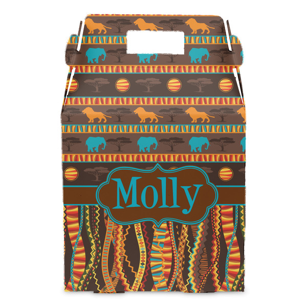 African Lions & Elephants Gable Favor Box - Front