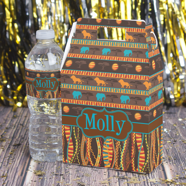 African Lions & Elephants Gable Favor Box - In Context