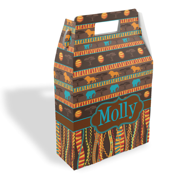 Custom African Lions & Elephants Gable Favor Box (Personalized)