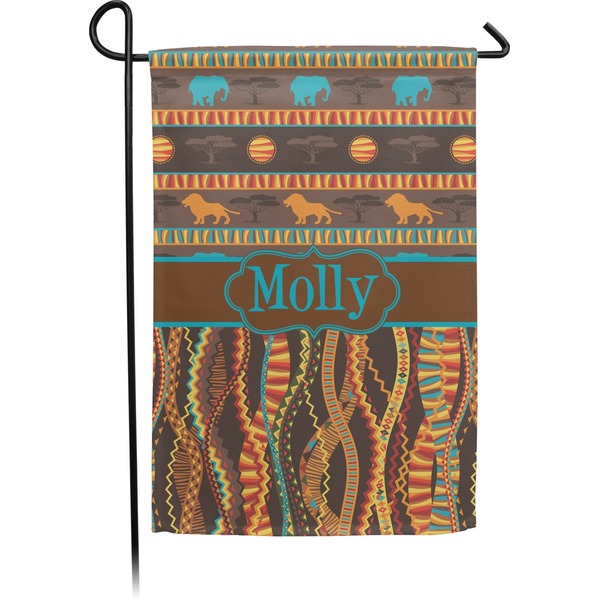 Custom African Lions & Elephants Small Garden Flag - Double Sided w/ Name or Text