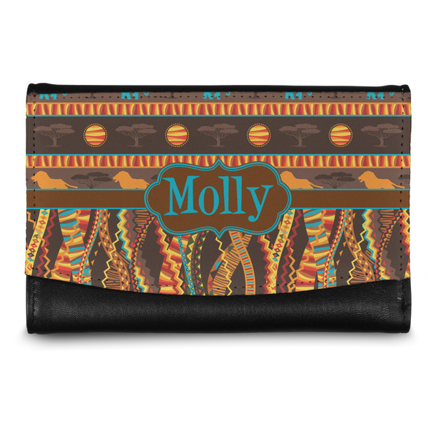Custom African Lions & Elephants Genuine Leather Women's Wallet - Small (Personalized)