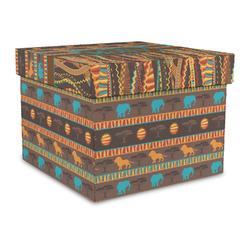 African Lions & Elephants Gift Box with Lid - Canvas Wrapped - Large (Personalized)