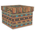 African Lions & Elephants Gift Box with Lid - Canvas Wrapped - X-Large (Personalized)