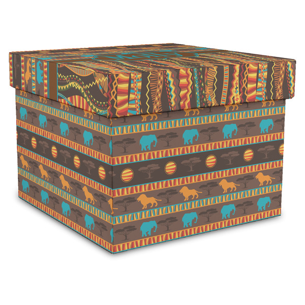 Custom African Lions & Elephants Gift Box with Lid - Canvas Wrapped - X-Large (Personalized)