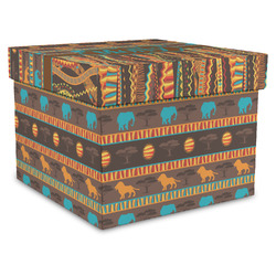 African Lions & Elephants Gift Box with Lid - Canvas Wrapped - XX-Large (Personalized)
