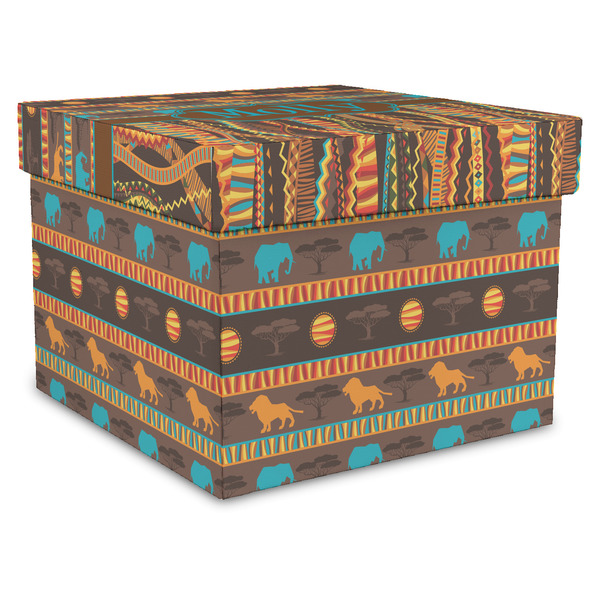 Custom African Lions & Elephants Gift Box with Lid - Canvas Wrapped - XX-Large (Personalized)