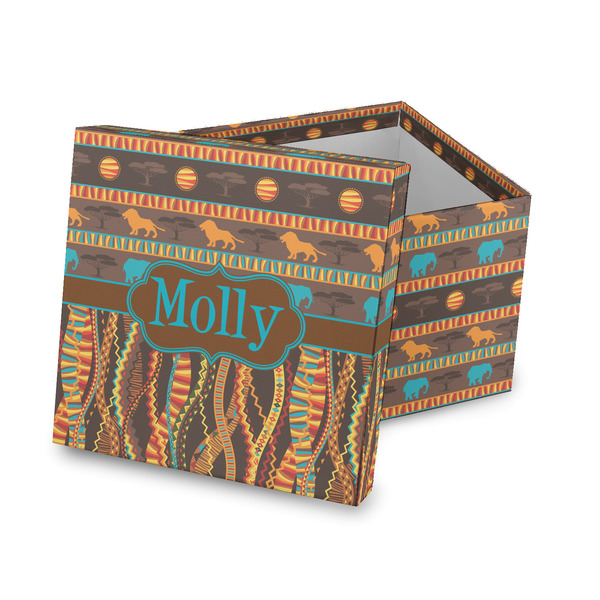 Custom African Lions & Elephants Gift Box with Lid - Canvas Wrapped (Personalized)