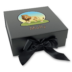 African Lions & Elephants Gift Box with Magnetic Lid - Black (Personalized)