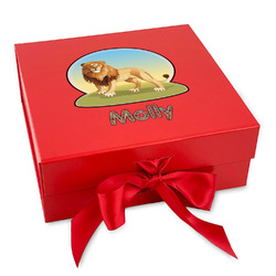 African Lions & Elephants Gift Box with Magnetic Lid - Red (Personalized)