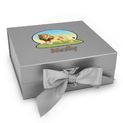 African Lions & Elephants Gift Box with Magnetic Lid - Silver (Personalized)