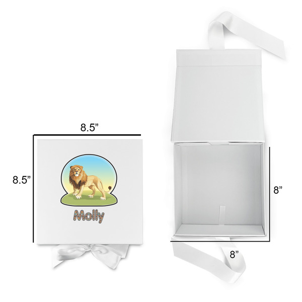 African Lions & Elephants Gift Boxes with Magnetic Lid - White - Open & Closed