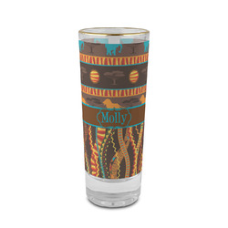 African Lions & Elephants 2 oz Shot Glass -  Glass with Gold Rim - Set of 4 (Personalized)