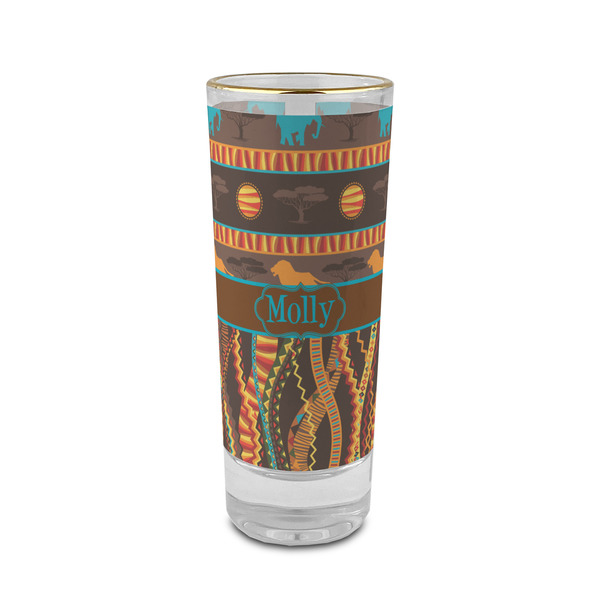 Custom African Lions & Elephants 2 oz Shot Glass -  Glass with Gold Rim - Single (Personalized)