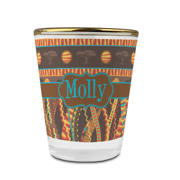 Custom African Lions & Elephants Glass Shot Glass - 1.5 oz - with Gold Rim - Set of 4 (Personalized)