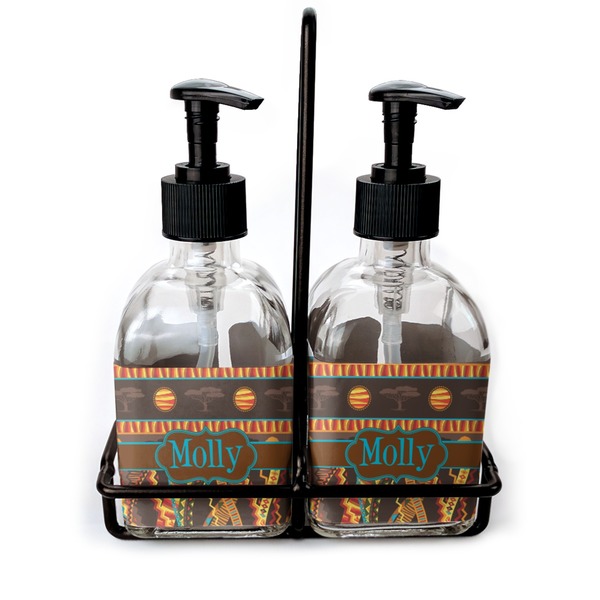 Custom African Lions & Elephants Glass Soap & Lotion Bottles (Personalized)