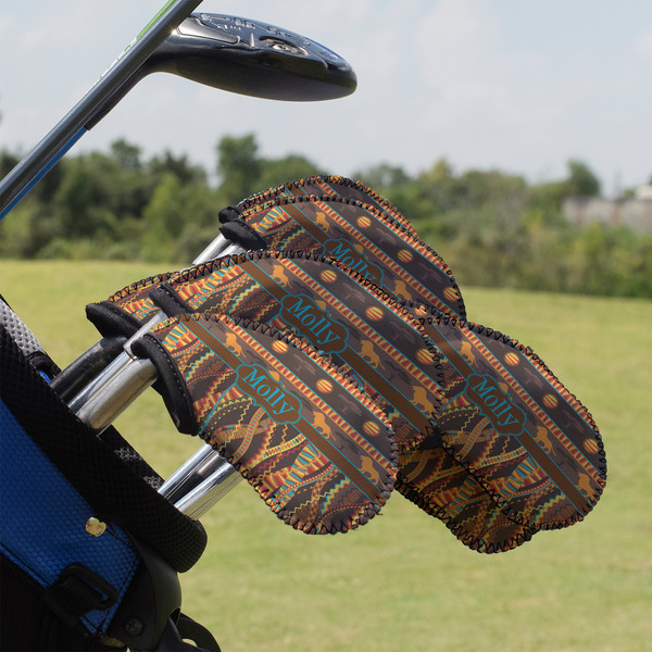 Custom African Lions & Elephants Golf Club Iron Cover - Set of 9 (Personalized)