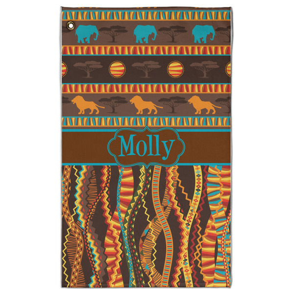 Custom African Lions & Elephants Golf Towel - Poly-Cotton Blend - Large w/ Name or Text