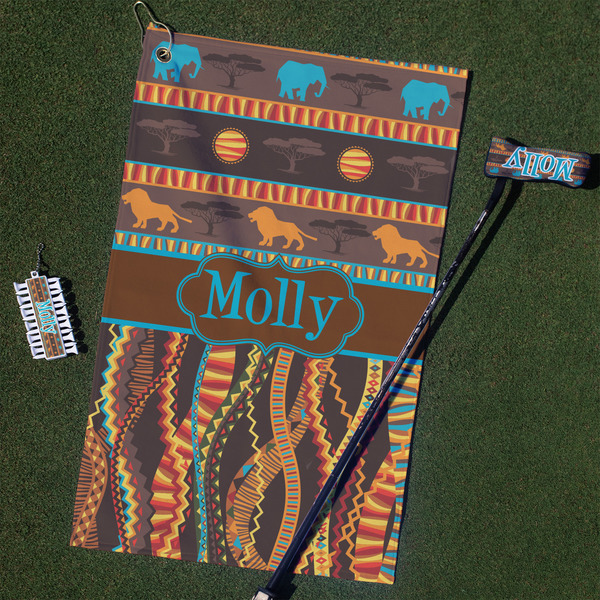 Custom African Lions & Elephants Golf Towel Gift Set (Personalized)
