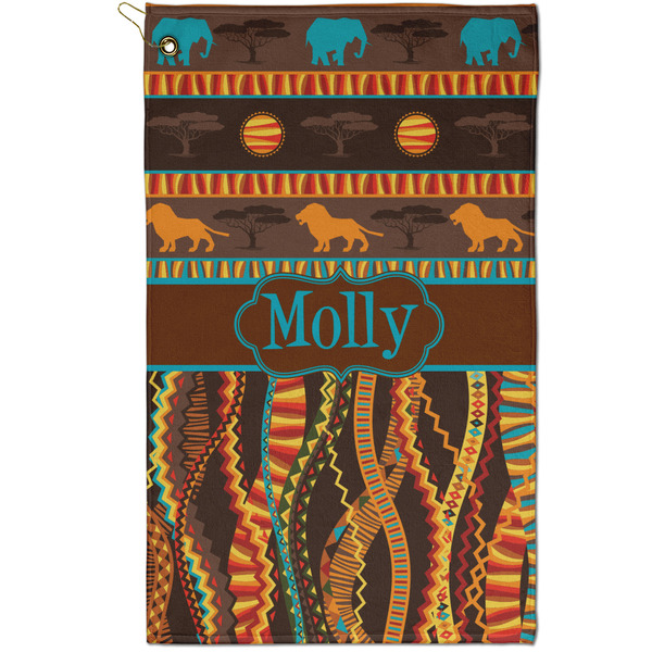 Custom African Lions & Elephants Golf Towel - Poly-Cotton Blend - Small w/ Name or Text