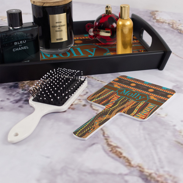 African Lions & Elephants Hand Mirror - With Hair Brush