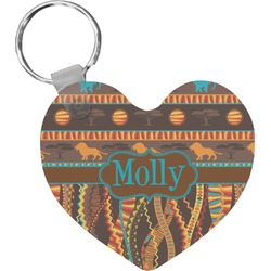 African Lions & Elephants Heart Plastic Keychain w/ Name or Text