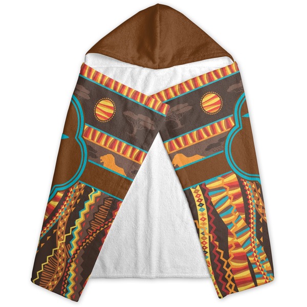 African Lions & Elephants Hooded Towel - Folded