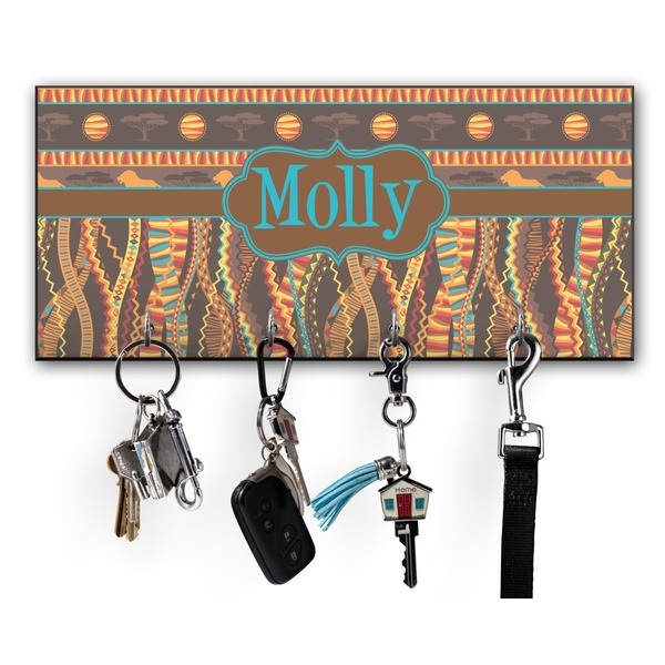 Custom African Lions & Elephants Key Hanger w/ 4 Hooks w/ Name or Text